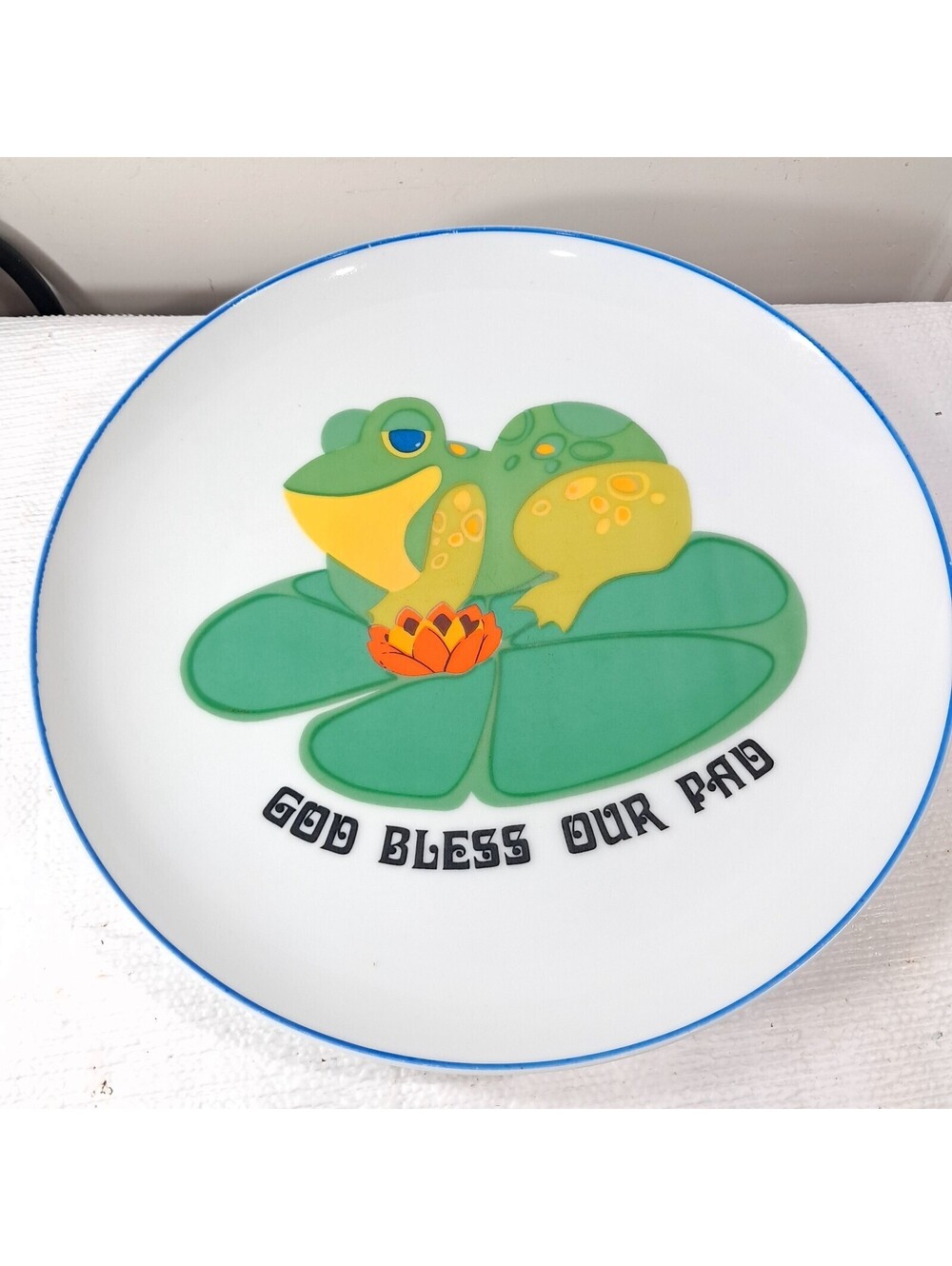Vintage Frog Plate God Bless Our Pad Friendly Greeters Sunshine Plates 1973